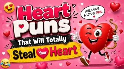 Cute heart mascot with funny heart puns and playful Valentine's design that will totally steal your heart